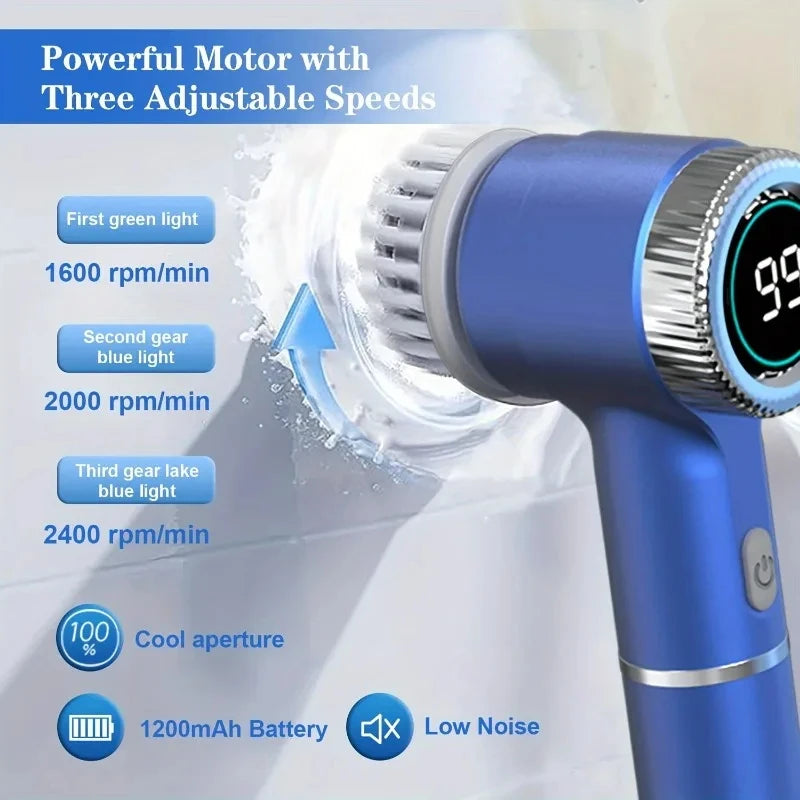 Electric Spin Scrubber With 5 Replaceable Brush Head, Three-speeerd Adjustable Handheld Rechargeable