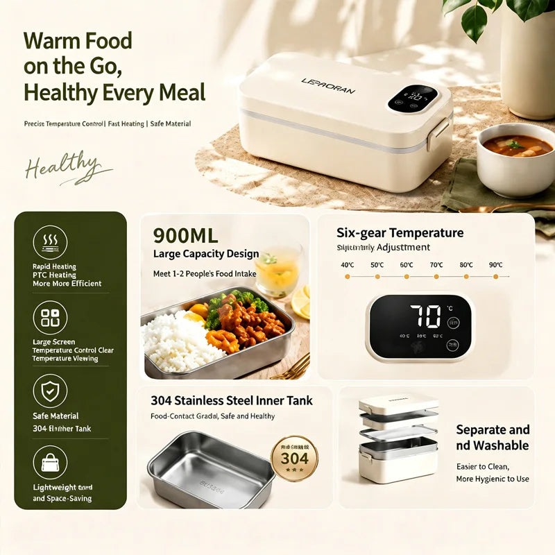 New 900ml LED Digital Display Smart Electric Heated Lunch