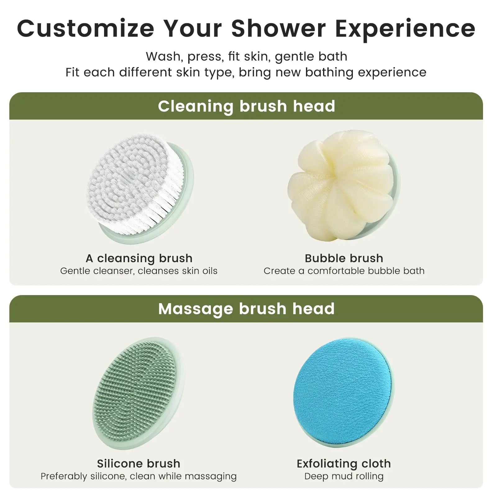 Electric Body Brush 4 Heads Waterproof Long Handle