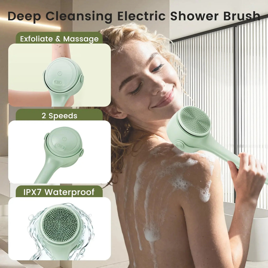 Electric Body Brush 4 Heads Waterproof Long Handle