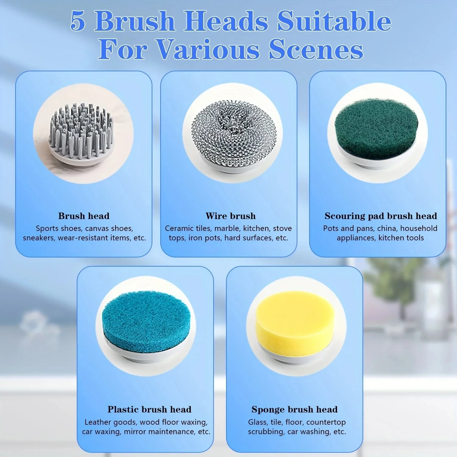 Electric Spin Scrubber With 5 Replaceable Brush Head, Three-speeerd Adjustable Handheld Rechargeable