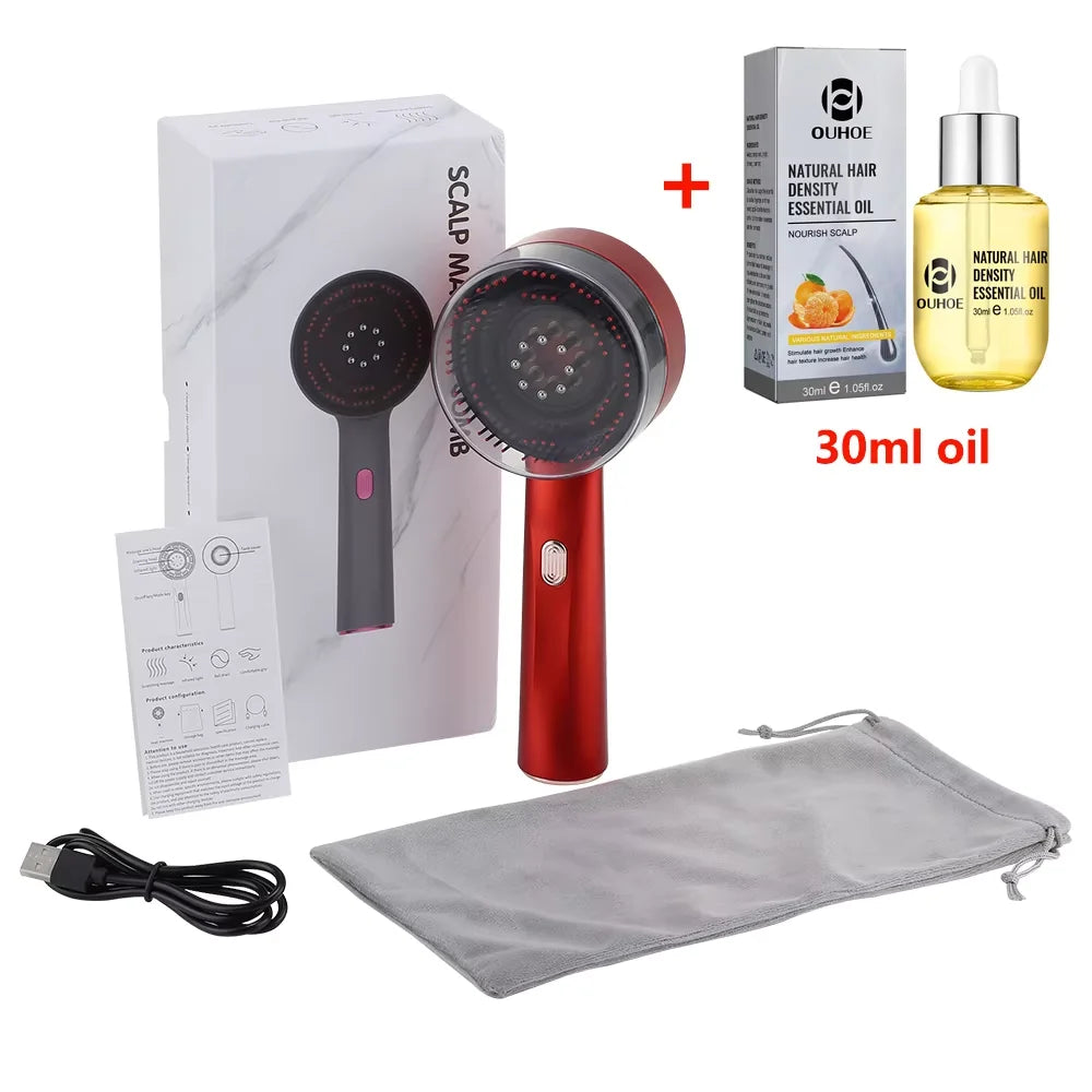 3 Modes Electric Vibration Massage Comb Red Light Hair Growth Massage Scalp Brush Oil Liquid Applicator Head Massager Anti-Loss
