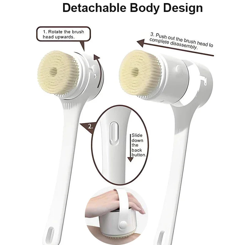 NEW Electric Shower Cleaning Brush 5 Heads 3 Gears Spinning