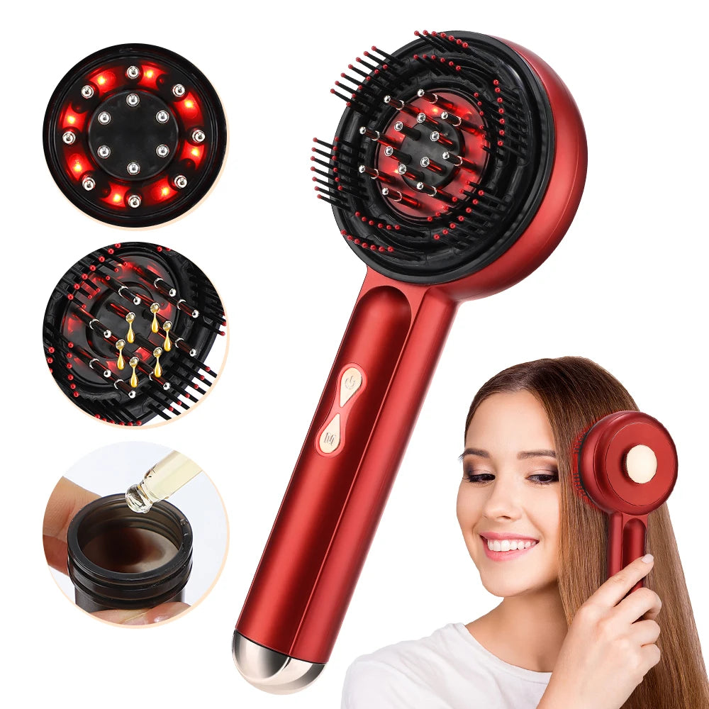 Electric Massage Comb Vibration Massager Red Blue Light Follicle Scalp Brush Hair Growth Anti Hair Loss Liquid Oil Applicator