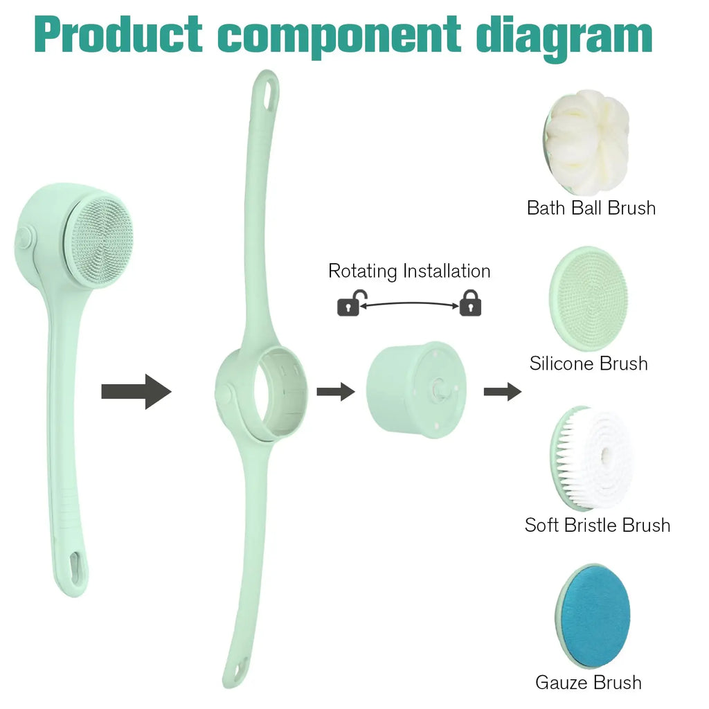 Electric Body Brush 4 Heads Waterproof Long Handle