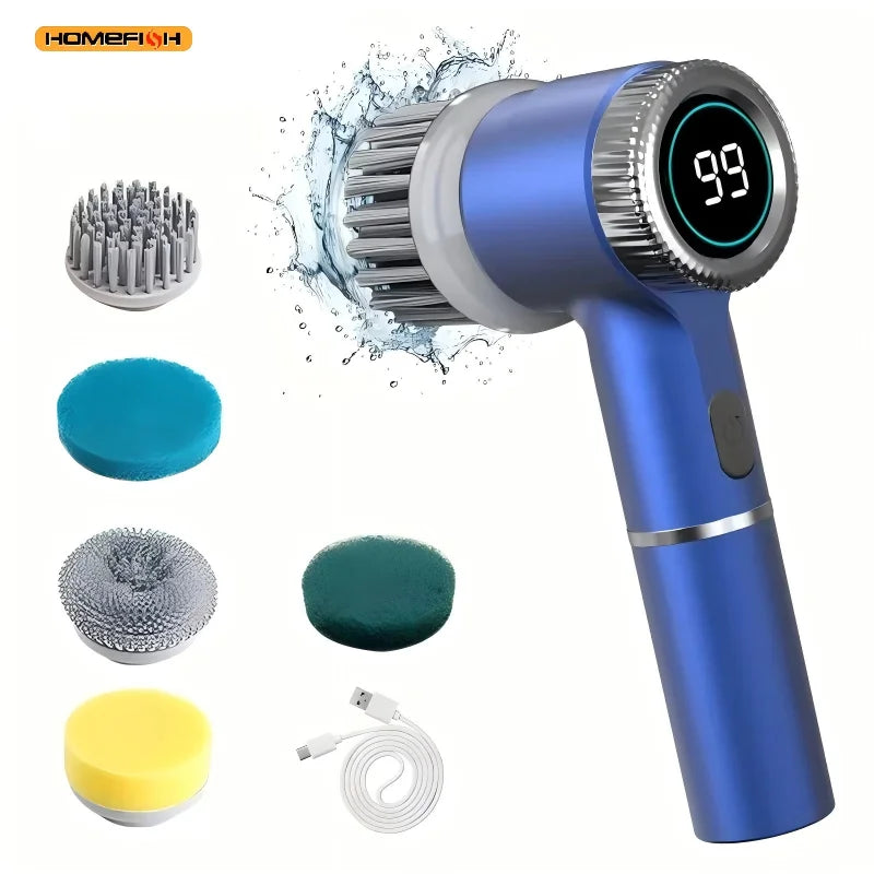 Electric Spin Scrubber With 5 Replaceable Brush Head, Three-speeerd Adjustable Handheld Rechargeable