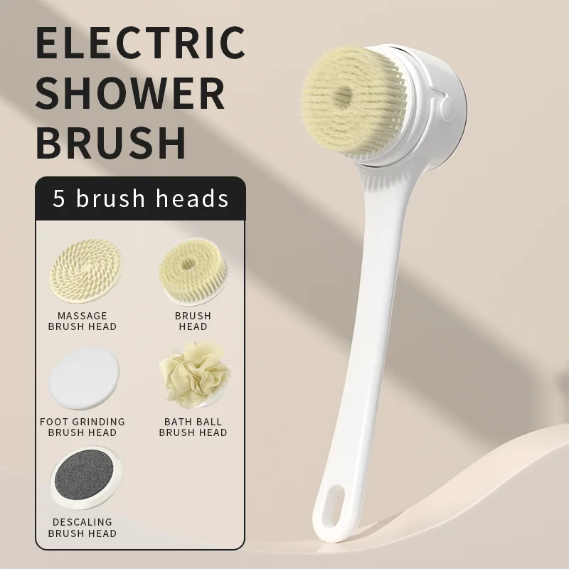 NEW Electric Shower Cleaning Brush 5 Heads 3 Gears Spinning