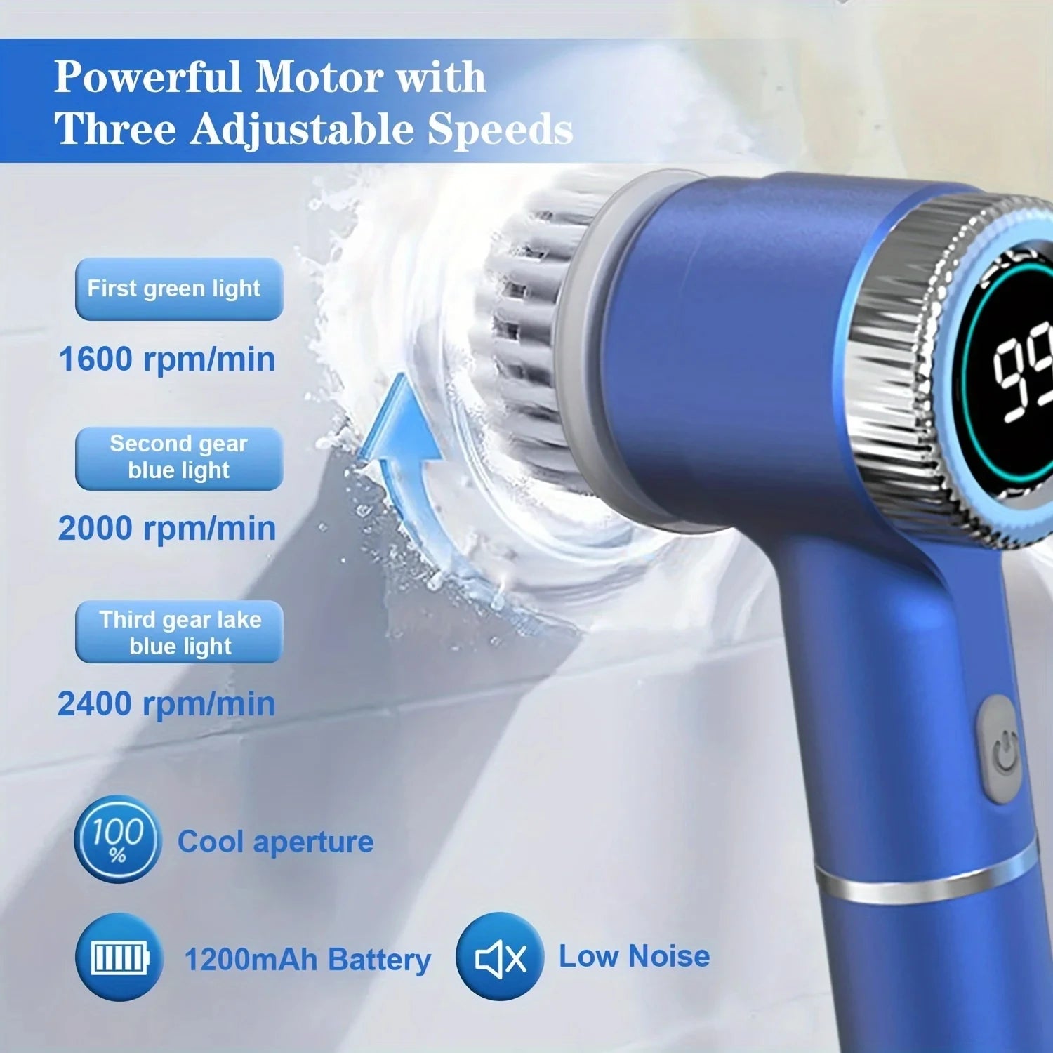 Electric Spin Scrubber With 5 Replaceable Brush Head, Three-speeerd Adjustable Handheld Rechargeable