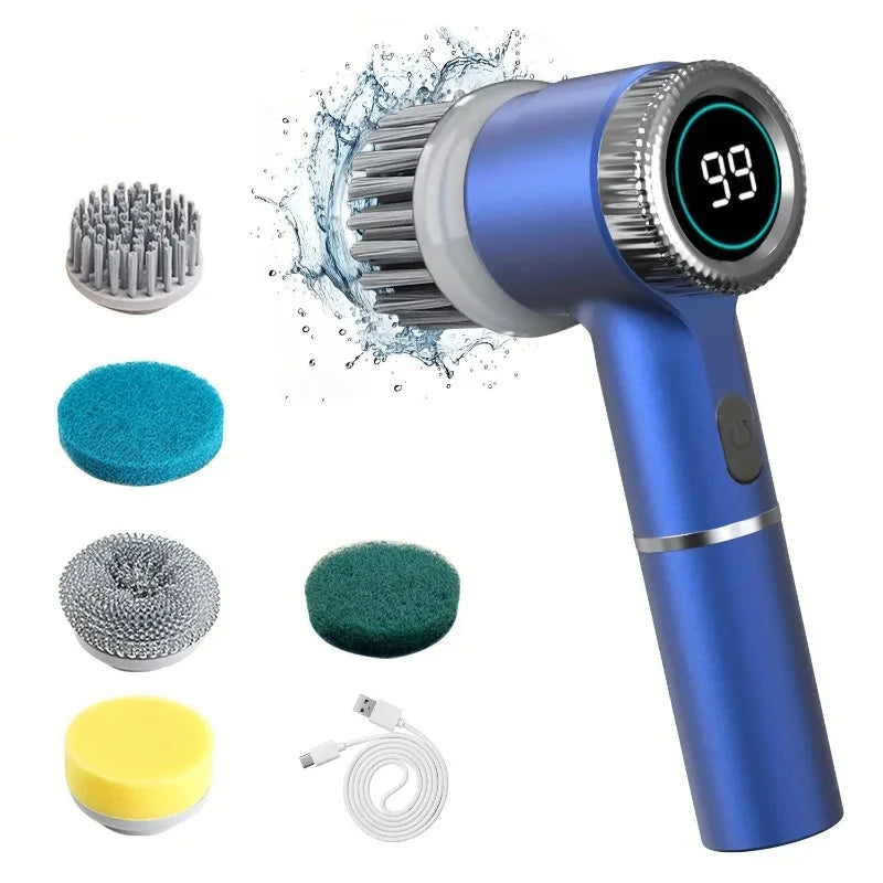 Electric Spin Scrubber With 5 Replaceable Brush Head, Three-speeerd Adjustable Handheld Rechargeable