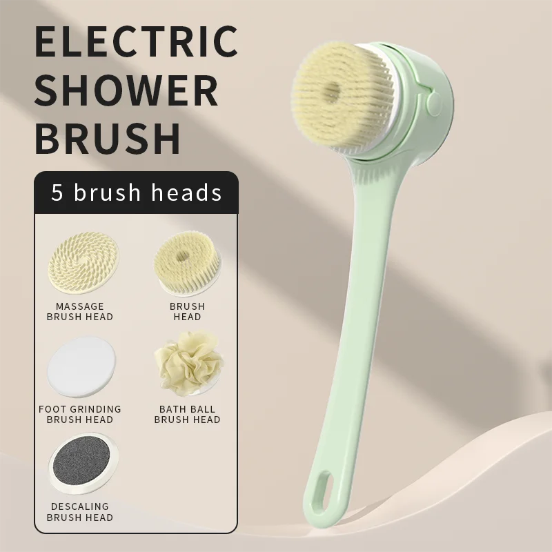 NEW Electric Shower Cleaning Brush 5 Heads 3 Gears Spinning