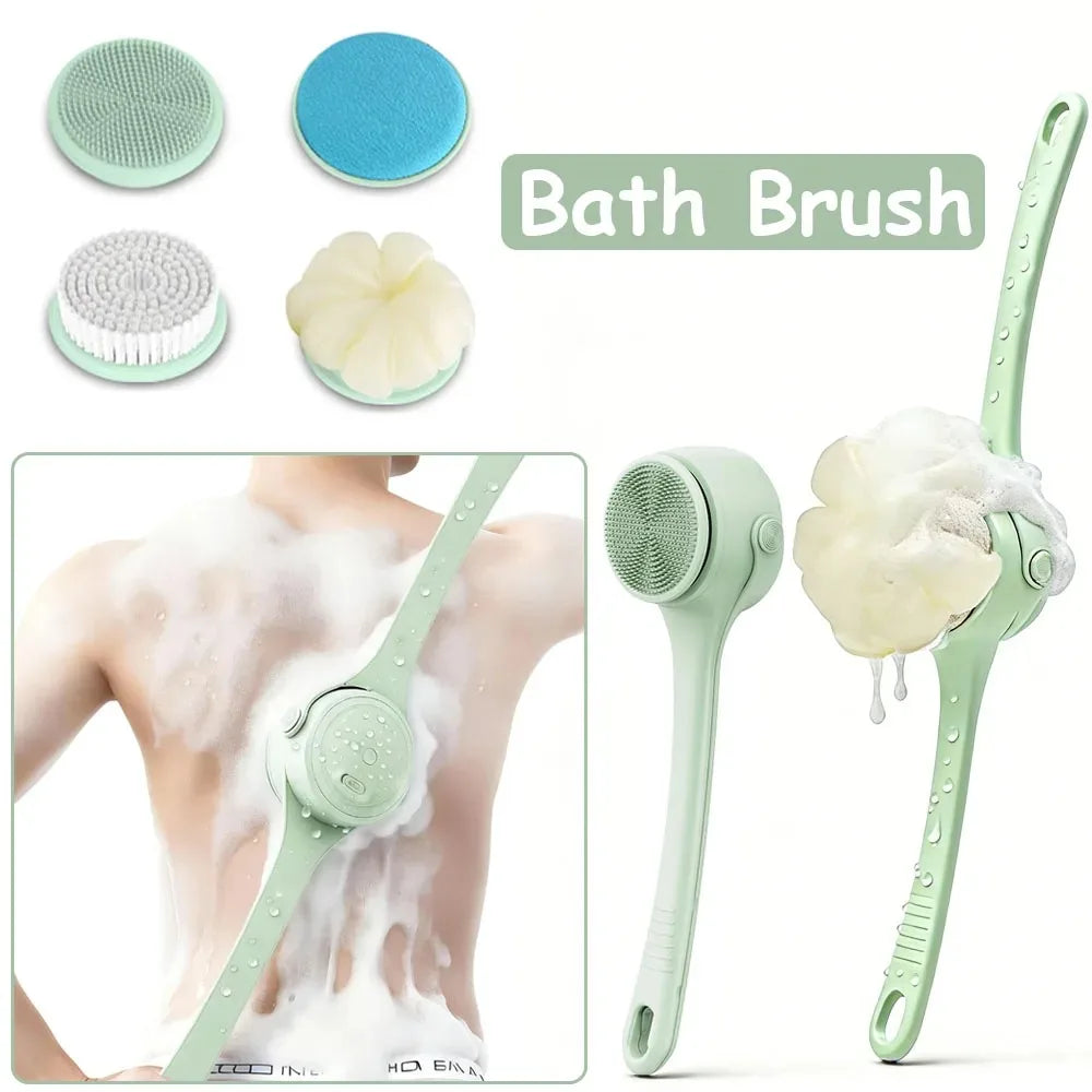 Electric Body Brush 4 Heads Waterproof Long Handle