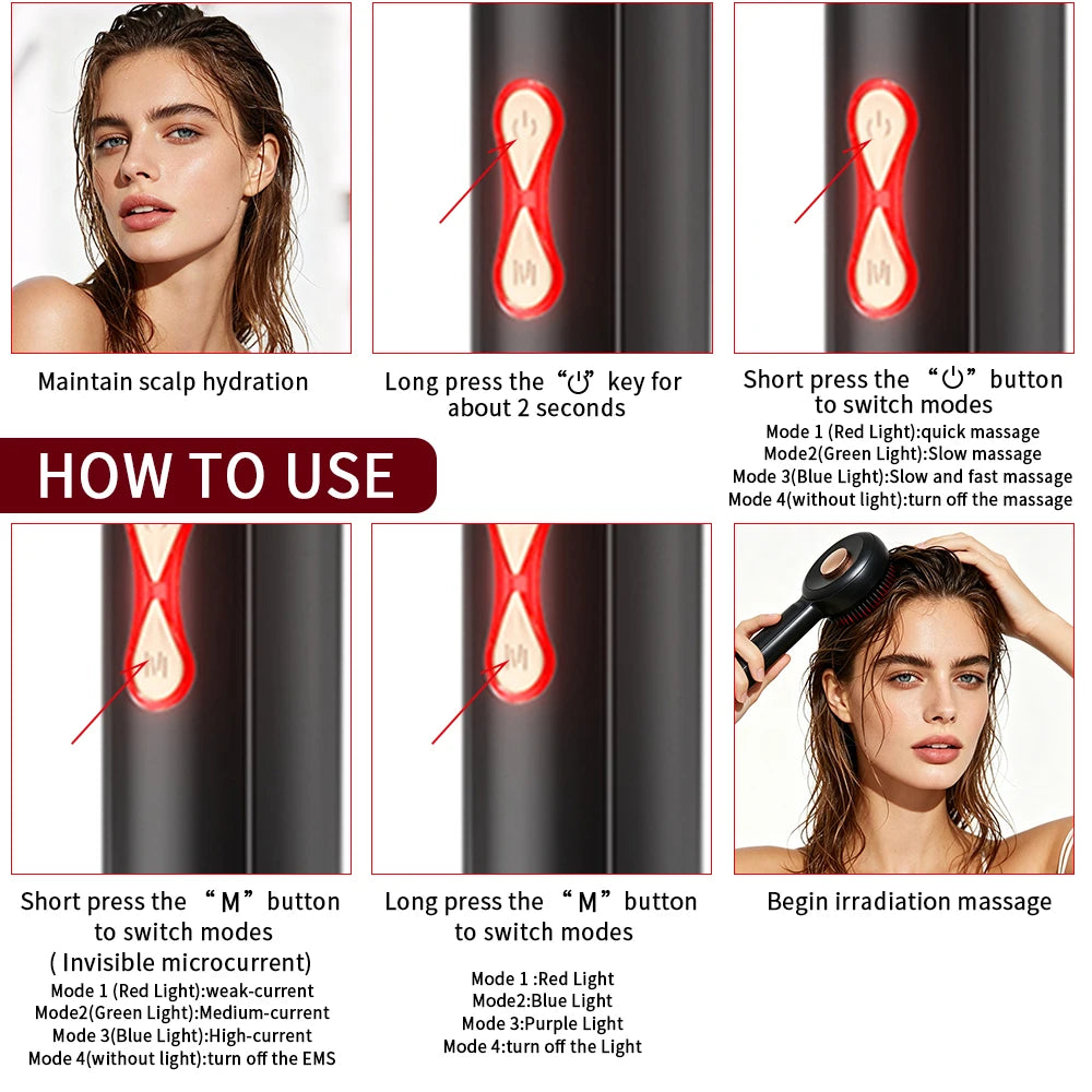 Electric Vibration Massage Comb Hair Care Massage Scalp Red Light  Anti Hair Loss Liquid Oil Applicator