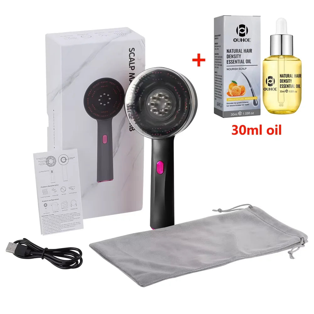 3 Modes Electric Vibration Massage Comb Red Light Hair Growth Massage Scalp Brush Oil Liquid Applicator Head Massager Anti-Loss