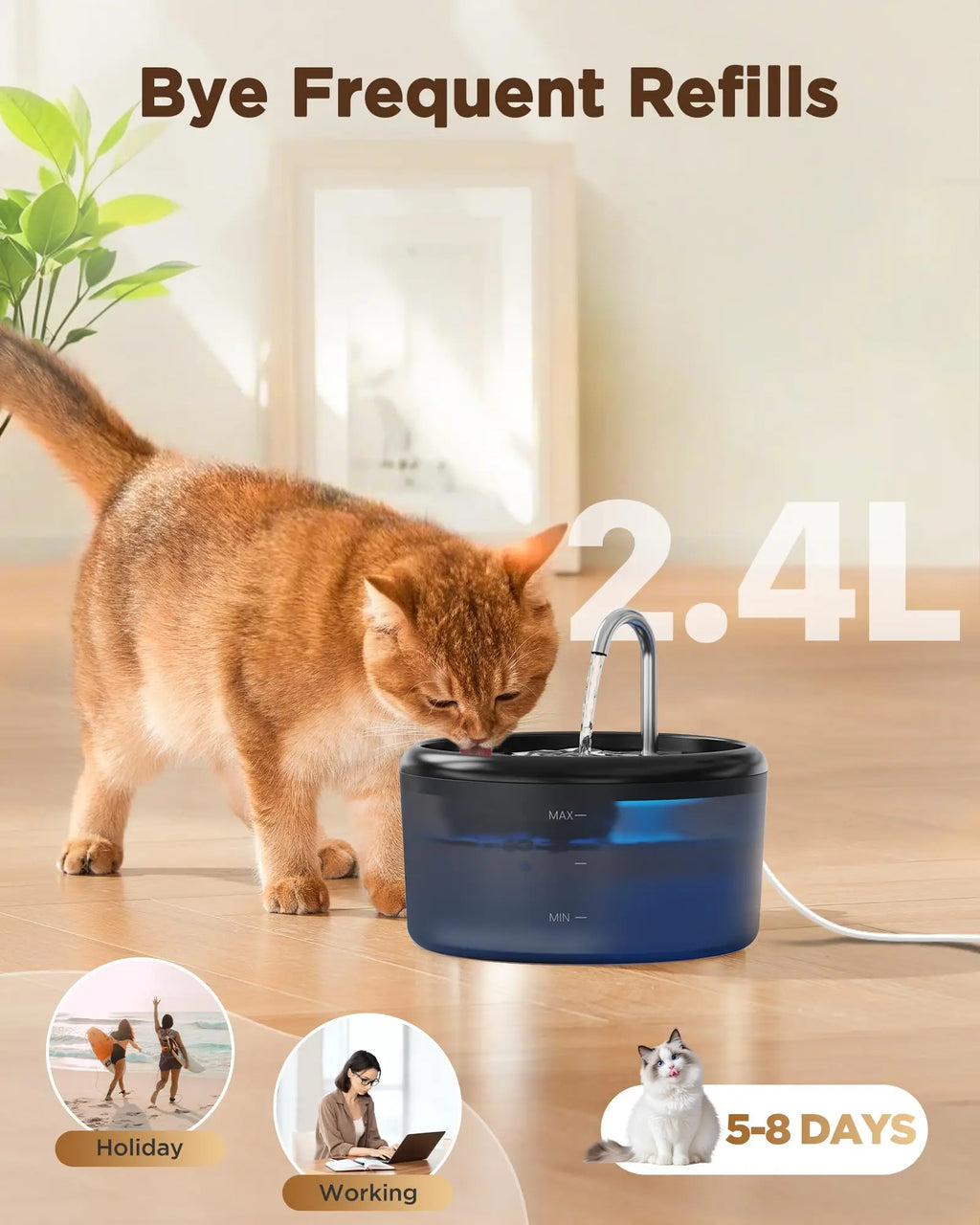 Automatic  Pet Water Fountain: 2.4L