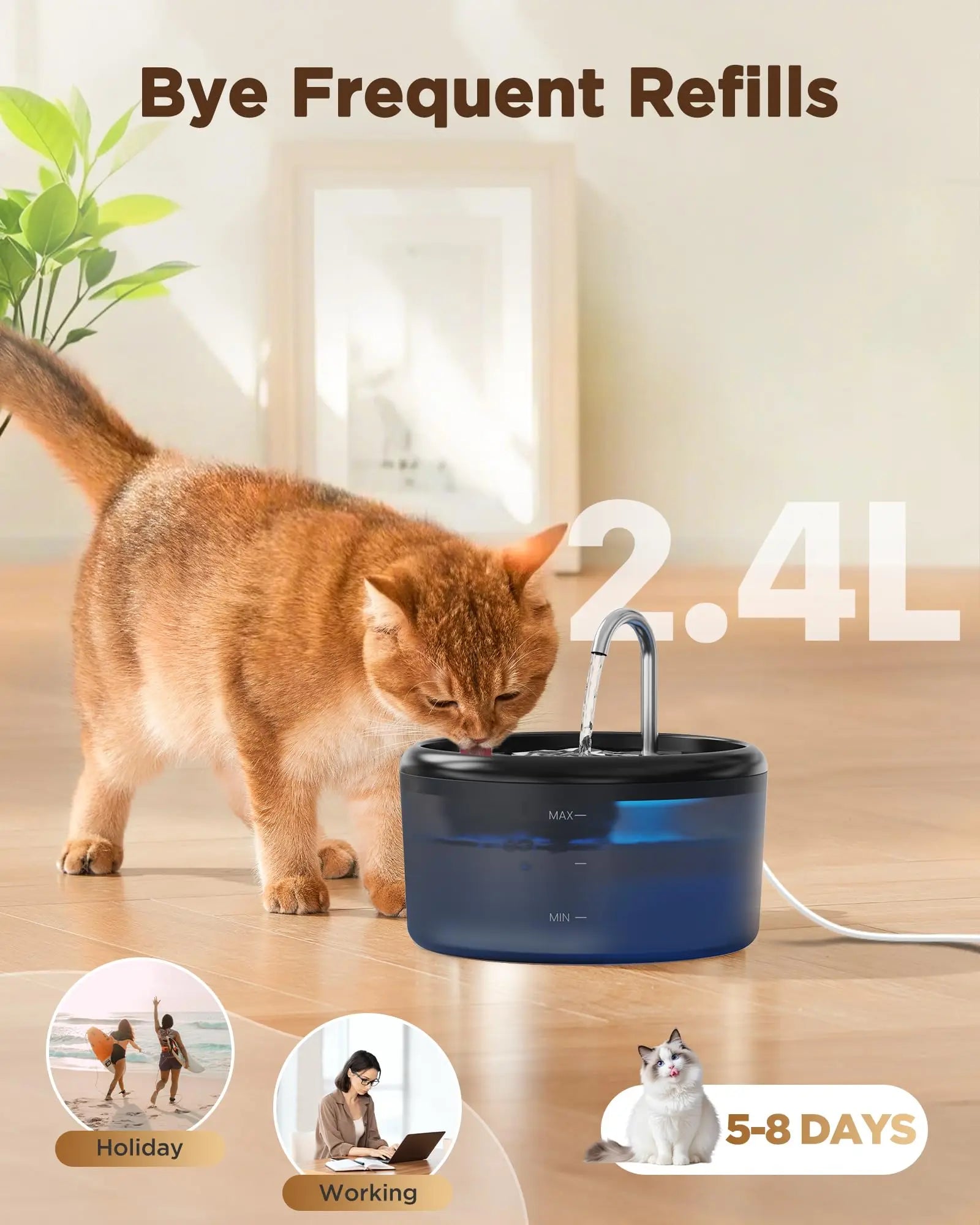 Automatic  Pet Water Fountain: 2.4L