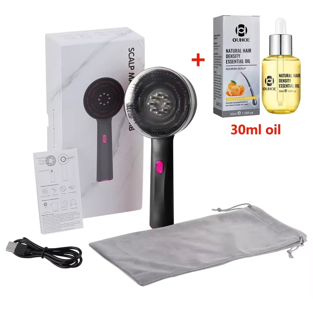 3 Modes Electric Vibration Massage Comb Red Light Hair Growth Massage Scalp Brush Oil Liquid Applicator Head Massager Anti-Loss