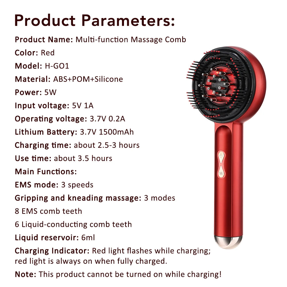 Electric Massage Comb Vibration Massager Red Blue Light Follicle Scalp Brush Hair Growth Anti Hair Loss Liquid Oil Applicator