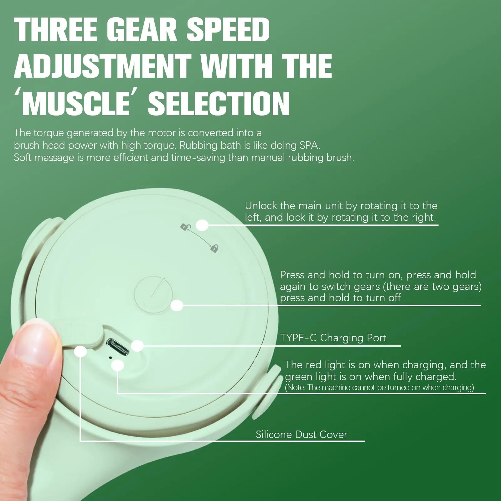 Electric Body Brush 4 Heads Waterproof Long Handle