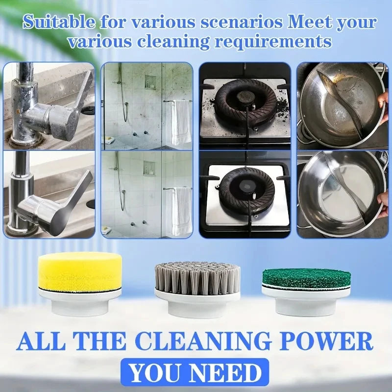 Electric Spin Scrubber With 5 Replaceable Brush Head, Three-speeerd Adjustable Handheld Rechargeable