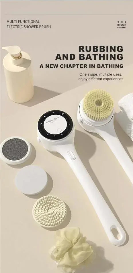 NEW Electric Shower Cleaning Brush 5 Heads 3 Gears Spinning
