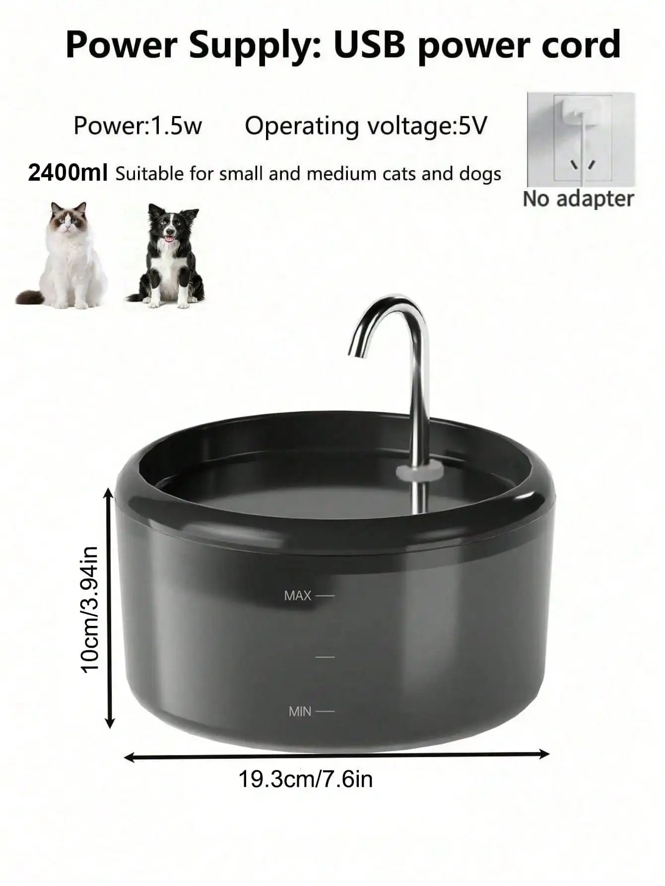 Automatic  Pet Water Fountain: 2.4L