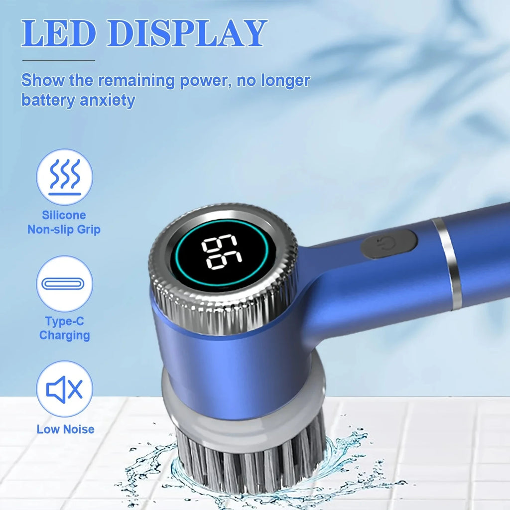 Electric Spin Scrubber With 5 Replaceable Brush Head, Three-speeerd Adjustable Handheld Rechargeable